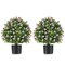 Costway 2 Pack Artificial Boxwood Topiary Ball Tree Faux Shrub Bushes with Flowers White/Purple